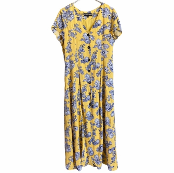 Lulu’s Lucinda Yellow Floral  Button Front Dress M - Picture 3 of 5